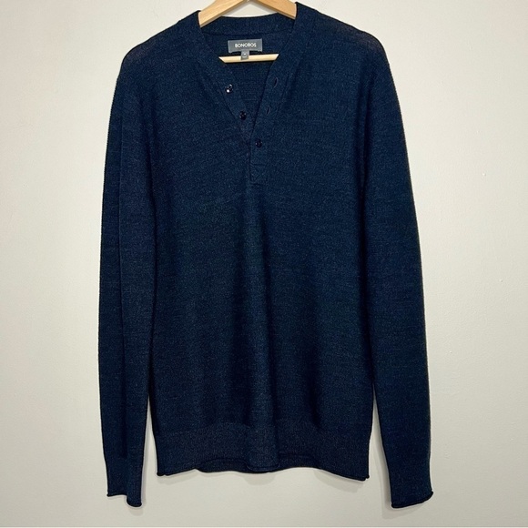 Bonobos Navy Heavy Knit Merino Henley Sweater Medium - Picture 3 of 5